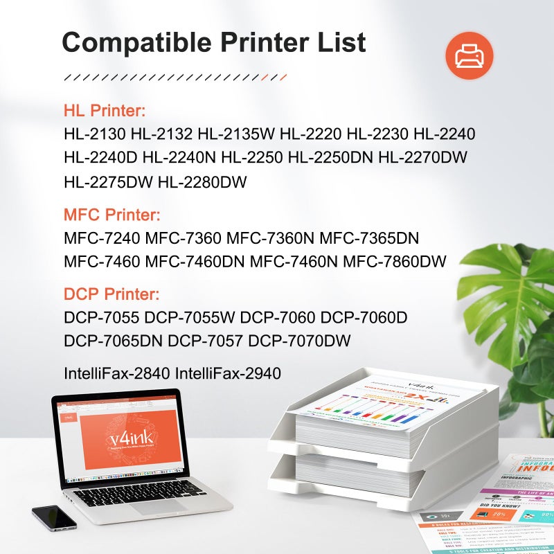 v4ink Compatible TN450 Toner Cartridge Replacement for Brother TN450 TN420 Toner Cartridge High Yield Use for HL-2240d HL-2270dw HL-2280dw MFC-7360n MFC-7860dw IntelliFax 2840 2940 Printer 2 Packs - Image 2